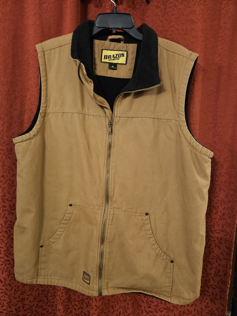 Brazos Work Force Mens Vest XL Tan Duck Canvas Sherpa Lined Full Zip Heavyweight